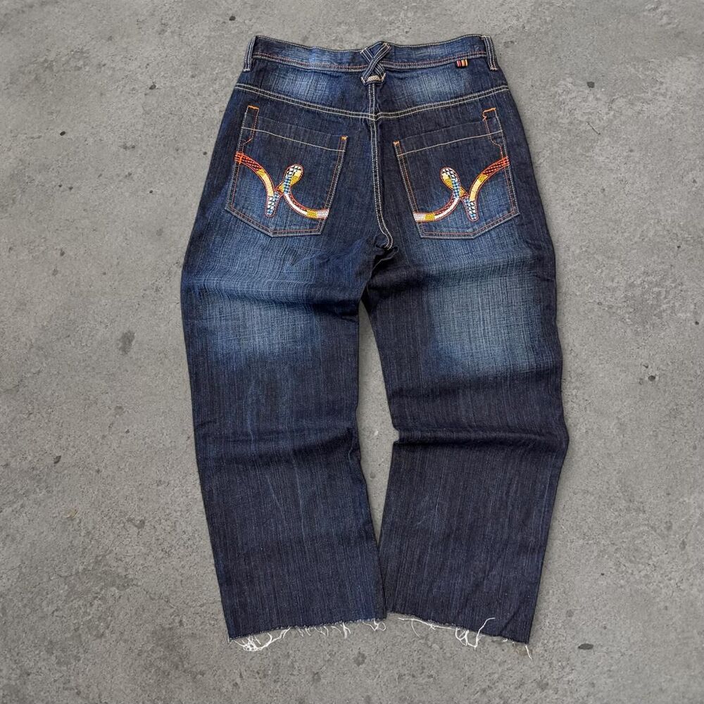 Y2K 2000s 5ive Jungle & Co. Embroidered Snake Jeans Baggy Size 36x32